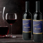 80th Birthday party navy blue gold cheers Wine Label<br><div class="desc">A 80th Birthday Party celebration for him, boy, guy in dark blue, navy blue background. The blue colour is uneven. With a faux gold frame and golden confetti sprinkle, golden coloured letters. Text: Cheers! Personalise and add a name and age 80, golden letters. The name is written with a modern...</div>