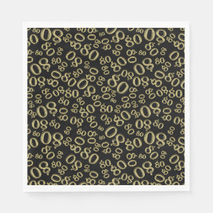 80th Birthday Party Number Pattern Black/Gold Napkin