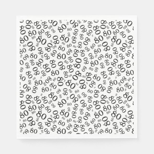 80th Birthday Party Number Pattern Black/White Napkin (Front)