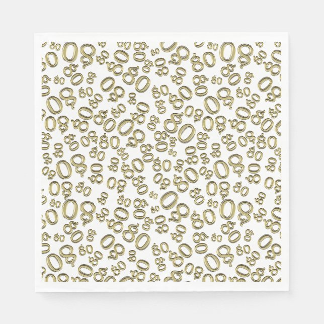 80th Birthday Party Number Pattern Gold/White Napkin (Front)