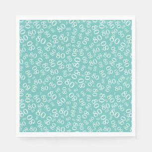 80th Birthday Party Number Pattern Teal/White Napkin