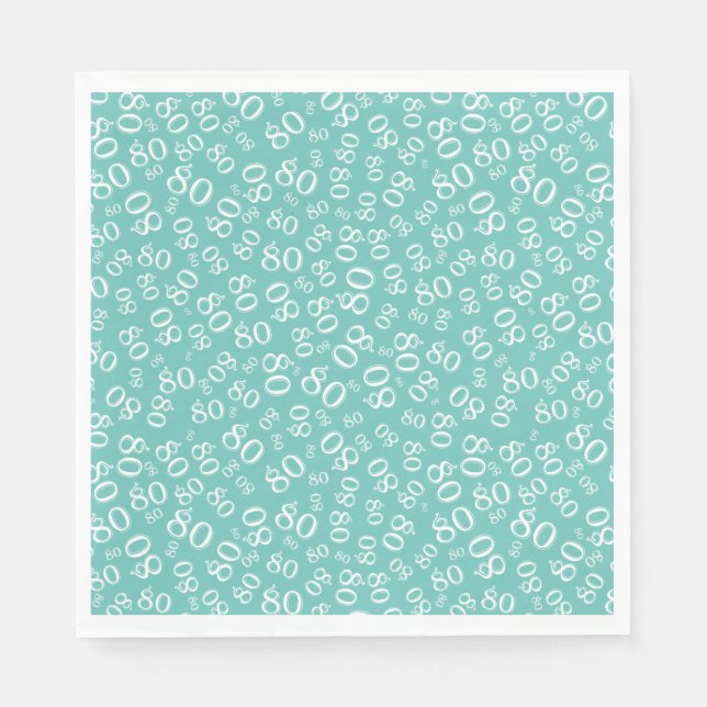 80th Birthday Party Number Pattern Teal/White Napkin (Front)