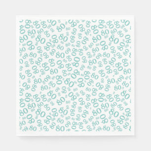 80th Birthday Party Number Pattern Teal/White Napkin