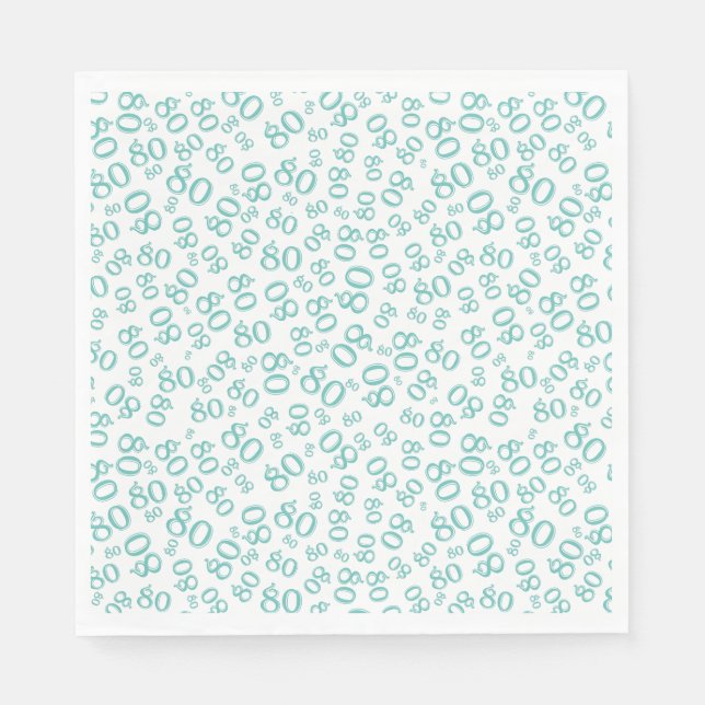 80th Birthday Party Number Pattern Teal/White Napkin (Front)