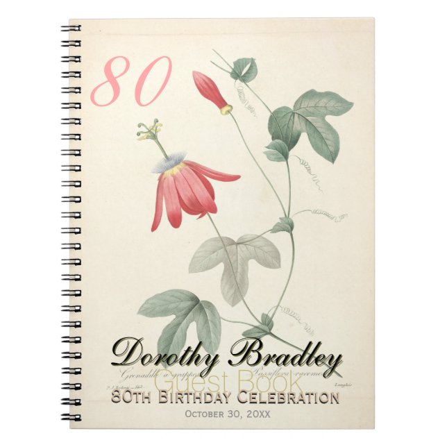 80th Birthday Party Passiflora Custom Guest Book (Front)