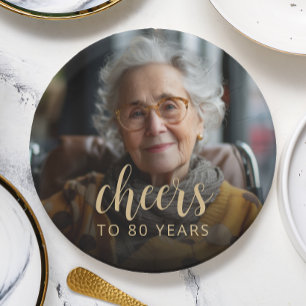 80th Birthday Party Photo Cheers Paper Plate