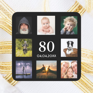 80th birthday party photo collage guy black square sticker