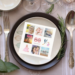 80th birthday party photo collage napkin