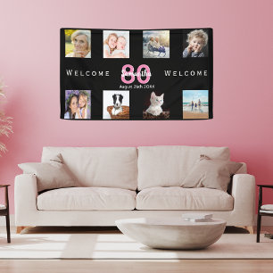 80th birthday party photo collage woman black banner