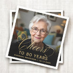 80th Birthday Party Photo Gold Script Cheers  Napkin<br><div class="desc">Celebrate a milestone with these 80th Birthday Party Photo Gold Script Cheers Napkins. Featuring an elegant gold script design with a personalised photo, these napkins add a sophisticated and festive touch to any birthday celebration. Perfect for an 80th birthday party, they bring a stylish and memorable accent to your table...</div>
