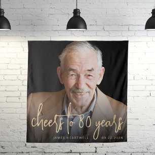 80th Birthday Party Photo Gold Script Cheers Tapestry