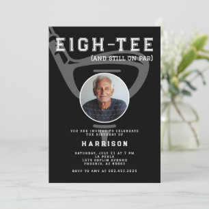 80th Birthday Party Photo Modern Golf Black Invitation