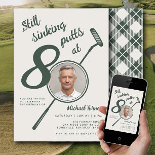 80th Birthday Party Photo Modern Golf Putter Green Invitation