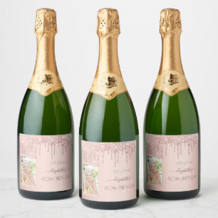 80th birthday party photo rose gold pink sparkling wine label