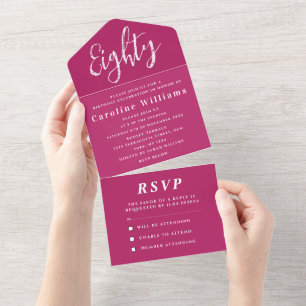 80th Birthday Party Pink Magenta Simple Modern All In One Invitation