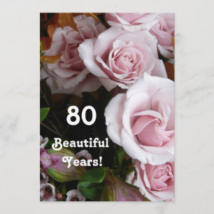 80th Birthday Party- Pink Rose Bouquet Invitation