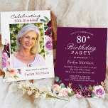 80th Birthday Party Plum Purple Blush Floral Photo Invitation<br><div class="desc">Plum Purple Blush Floral Photo 80th Birthday Party Invitation. For further customisation,  please click the "customise further" link and use our design tool to modify this template. If you need help or matching items,  please contact me.</div>