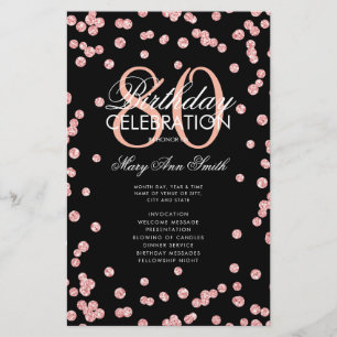 80th Birthday Party Program Rose Gold Glitter Menu