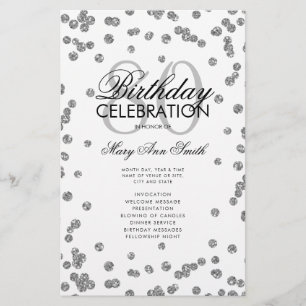 80th Birthday Party Program Silver Glitter Menu