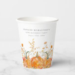 80th Birthday Party Pumpkin Wildflower Custom Paper Cups<br><div class="desc">Fall pumpkins are nestled in delicate golden yellow and orange wildflowers to create an elegant aesthetic. All of the text is editable so you can easily craft your own special mood.</div>