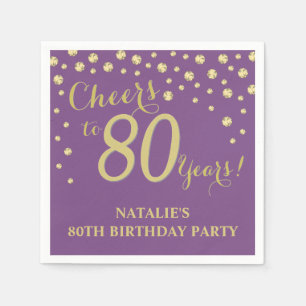 80th Birthday Party Purple and Gold Diamond Napkin