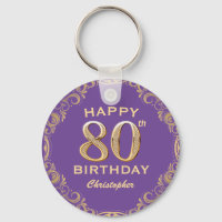 80th Birthday Party Purple and Gold Glitter Frame