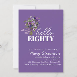 80th Birthday Party Purple Floral Bouquet Invitation