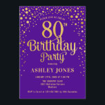 80th Birthday Party - Purple & Gold Invitation<br><div class="desc">80th Birthday Party Invitation.
Elegant design in royal purple and faux glitter gold. Features stylish script font and confetti. Message me if you need custom age.</div>