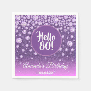 80th birthday party purple pink glitter diamonds napkin
