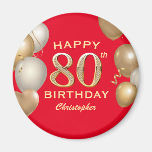 80th Birthday Party Red and Gold Balloons Magnet