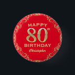 80th Birthday Party Red and Gold Glitter Frame 3 Cm Round Badge<br><div class="desc">80th Birthday Party Red and Gold Glitter Frame Button. For further customization,  please click the "Customize it" button and use our design tool to modify this template.</div>