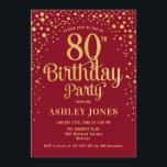 80th Birthday Party - Red & Gold Invitation<br><div class="desc">80th Birthday Party Invitation.
Elegant design in red and faux glitter gold. Features stylish script font and confetti. Message me if you need custom age.</div>