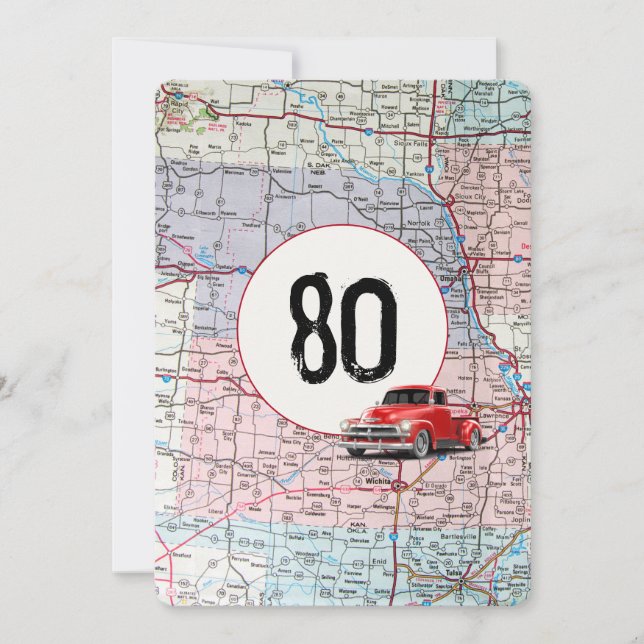 80th Birthday Party Red Retro Truck Invitation (Front)