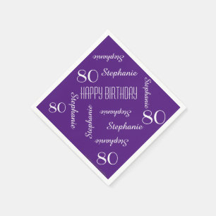 80th Birthday Party Repeating Name Purple Paper Napkin