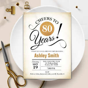 80th Birthday Party - Retro Gold Black White Invitation