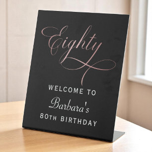 80th Birthday Party Rose Gold Script Welcome Pedestal Sign
