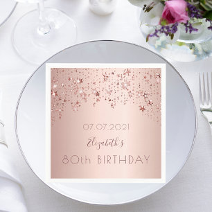 80th birthday party rose gold stars drips pink napkin