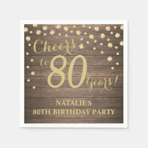 80th Birthday Party Rustic Wood and Gold Diamond Napkin