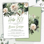 80th Birthday Party Sage Green Floral Invitation<br><div class="desc">Sage green floral 80th birthday party invitation for a fun birthday party</div>