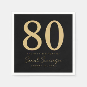 80th Birthday Party Script Black Gold Eighty Napkin