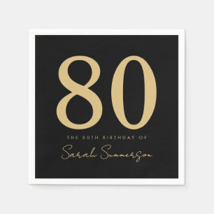 80th Birthday Party Script Black Gold Eighty Napkin