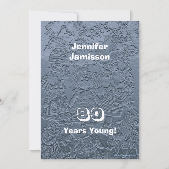 80th Birthday Party Silver Blue Dolls Name Invitation (Front)