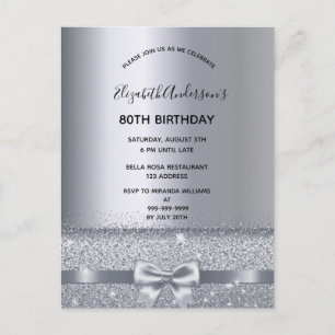 80th birthday party silver sparkle invitation postcard
