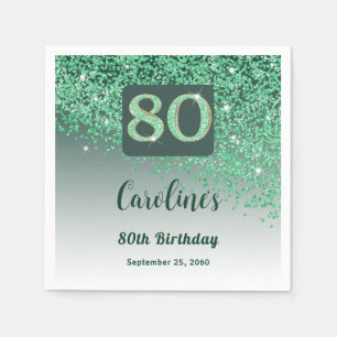 80th Birthday Party Sparkle Green Glitter Napkin