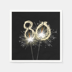 80th Birthday Party Sparklers on Black  Napkin