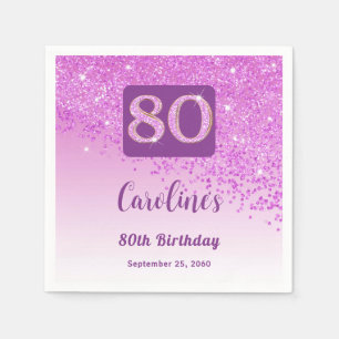 80th Birthday Party Sparkling Pink Glitter Napkin