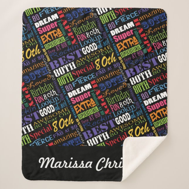 80th Birthday Party Special Personalised Monogram Sherpa Blanket (Front)