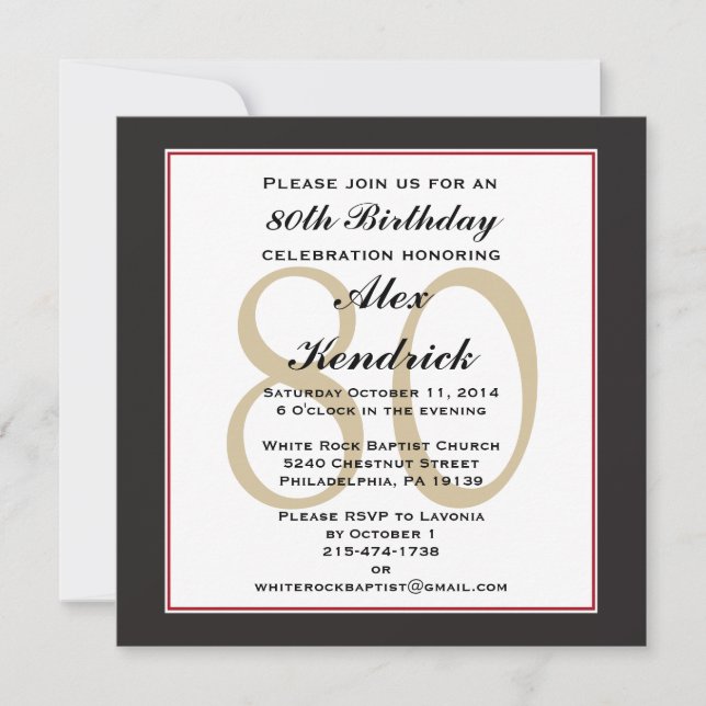 80th Birthday Party Square Invitation (Front)