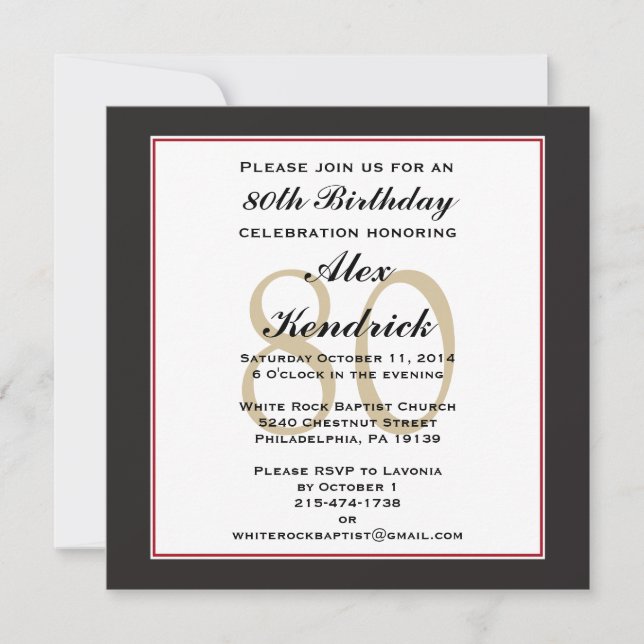 80th Birthday Party Square Invitation (Front)