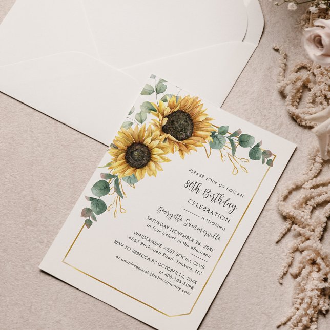80th Birthday Party Sunflower Floral Invitation (Creator Uploaded)